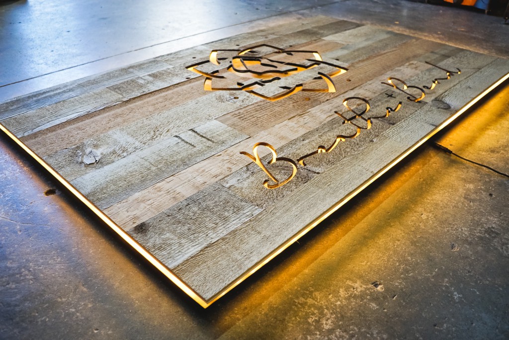 Breathe & Bend Hot Yoga Illuminated Reclaimed Wood Sign