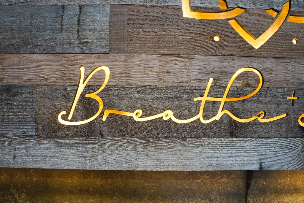 Breathe & Bend Hot Yoga Illuminated Reclaimed Wood Sign