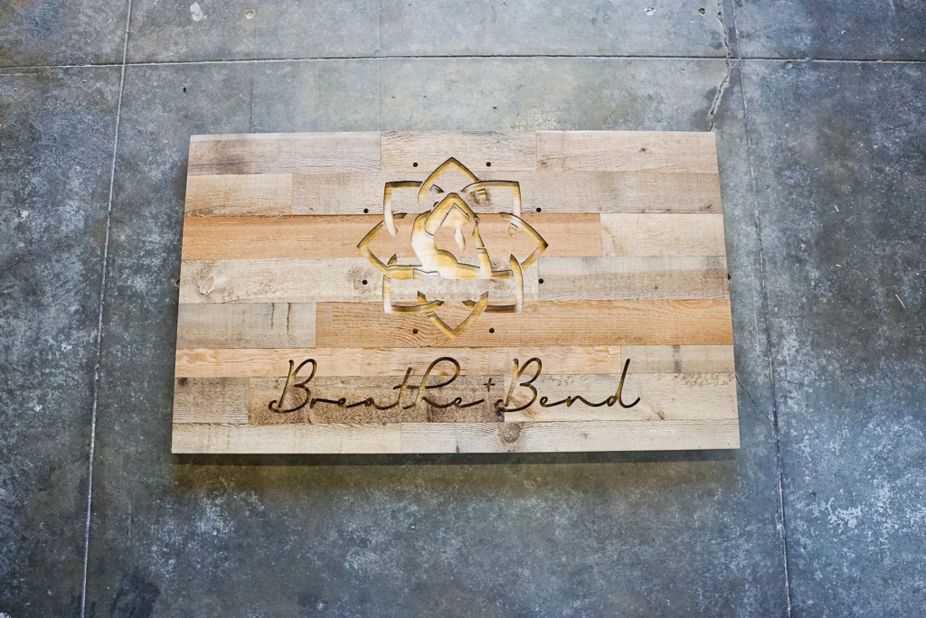 Breathe & Bend Hot Yoga Illuminated Reclaimed Wood Sign