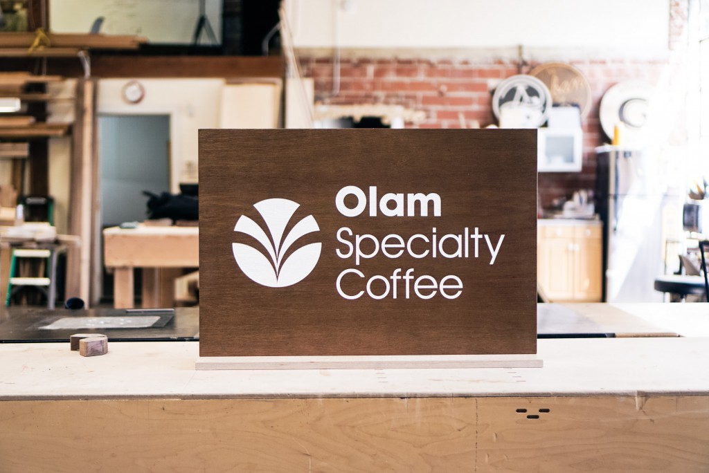 Olam Specialty Coffee Wood Tradeshow Sign