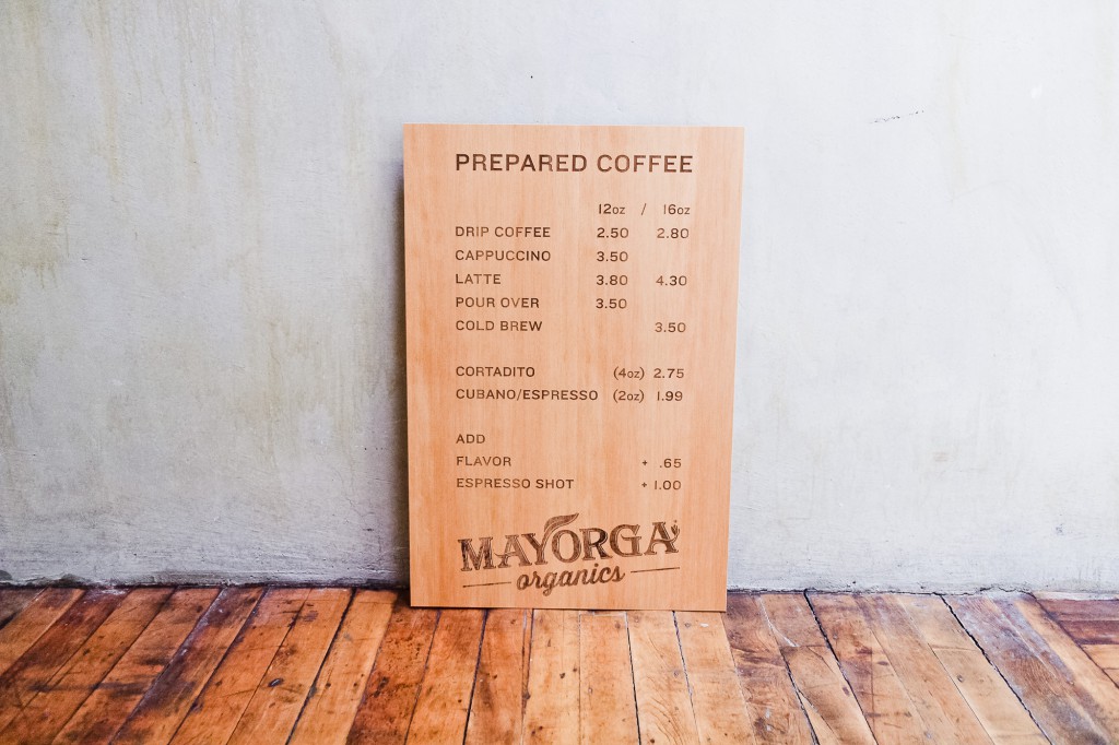 Mayorga Organics Etched Wood Menu