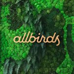 Light wood script sign on living moss wall for Allbirds, a San Francisco-based startup aimed at designing environmentally friendly footwear.
