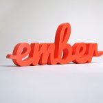 red script freestanding cocktail table sign for Ember Conference 2018