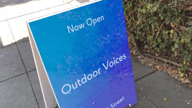 dichroic mirrored a-frame sign for outdoor voices