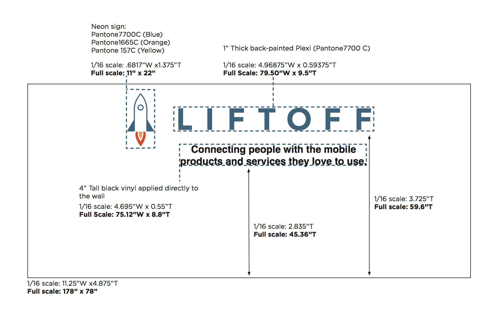 Illuminated rocket logo sign for Liftoff, a company that creates a mobile app optimization marketing platform. Office designed by Knotel, an office space rental agency.