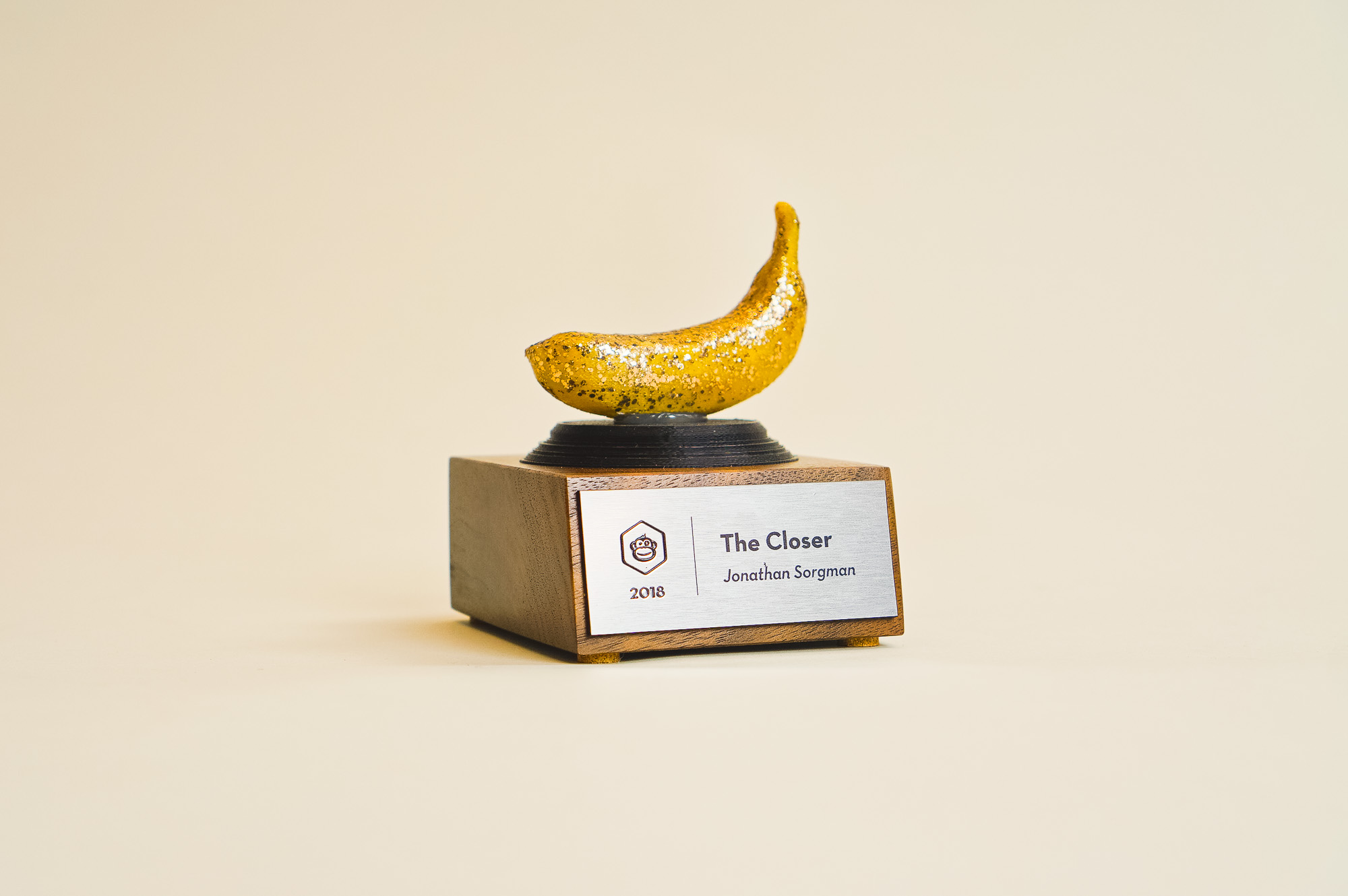 Sparkly banana shaped awards for Tinkering Monkey