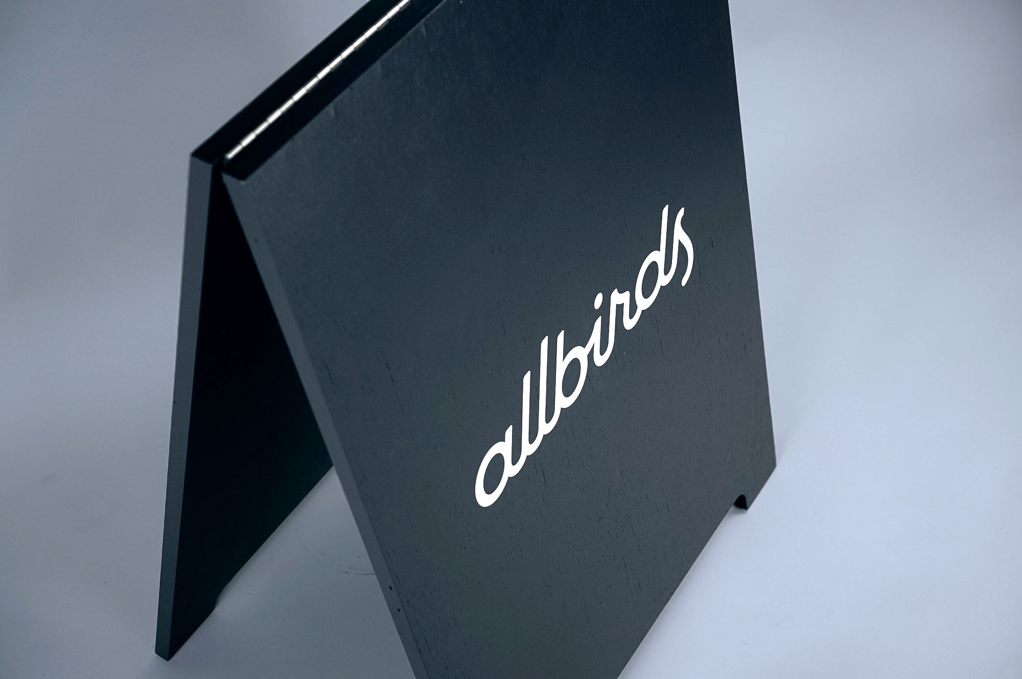 Minimalist black and white A-frame for Allbirds, a San Francisco-based direct-to-consumer startup aimed at designing environmentally friendly footwear. Minimalist black and white A-frame for Allbirds, a San Francisco-based direct-to-consumer startup aimed at designing environmentally friendly footwear.