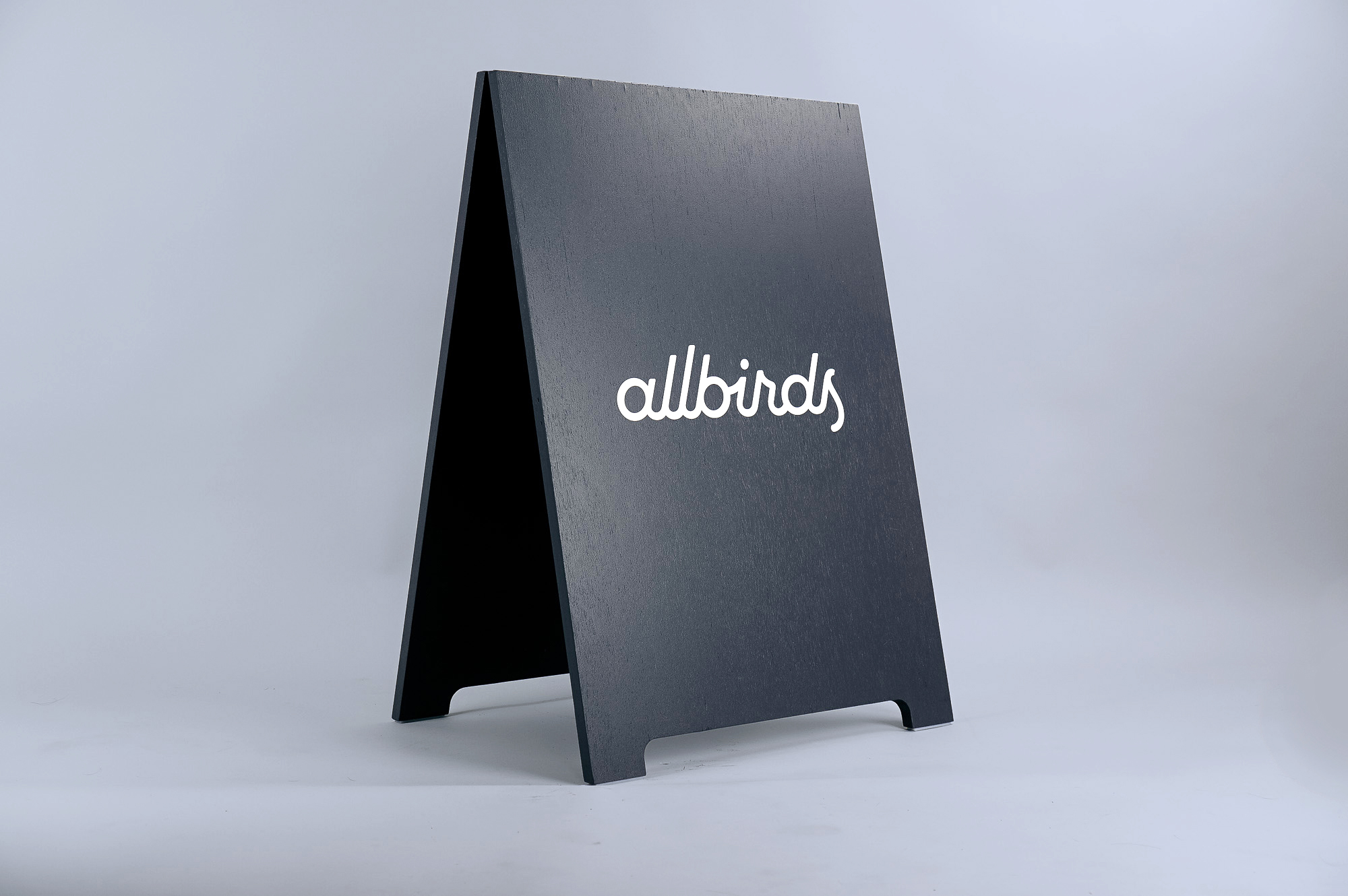Minimalist black and white A-frame for Allbirds, a San Francisco-based direct-to-consumer startup aimed at designing environmentally friendly footwear. Minimalist black and white A-frame for Allbirds, a San Francisco-based direct-to-consumer startup aimed at designing environmentally friendly footwear.