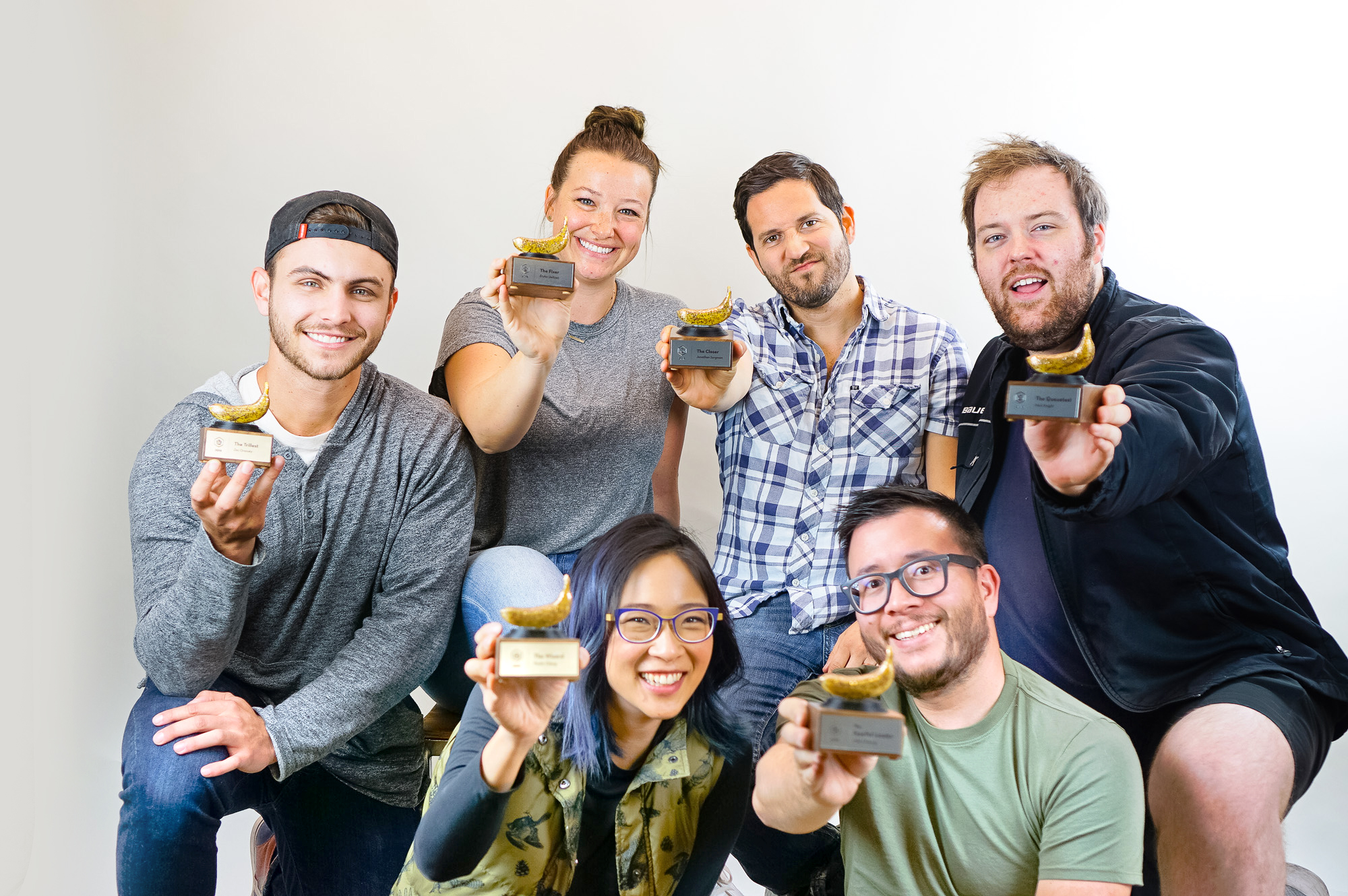 Tinkering Monkey team with sparkly banana shaped awards Tinkering Monkey team with sparkly banana shaped awards