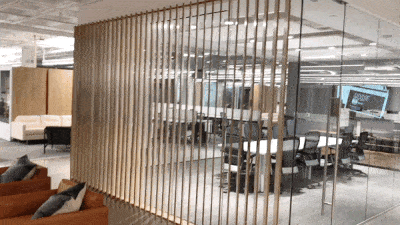 Wood panel sign with optical illusion for Compass in San Francisco