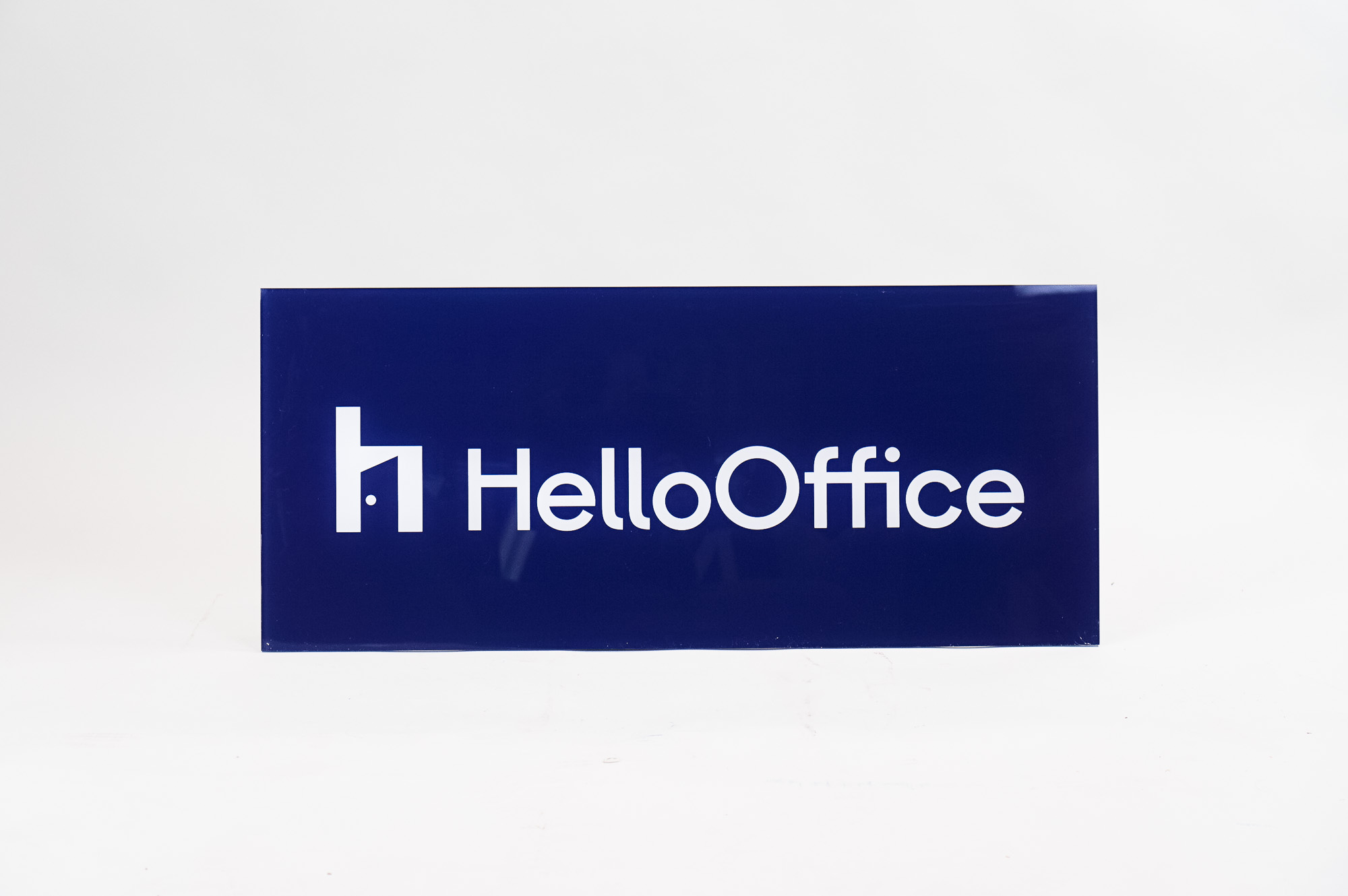 Glossy navy blue sign with white artwork for HelloOffice, a San Francisco based commercial brokerage built by startup founders, for startup founders. Glossy navy blue sign with white artwork for HelloOffice, a San Francisco based commercial brokerage built by startup founders, for startup founders.