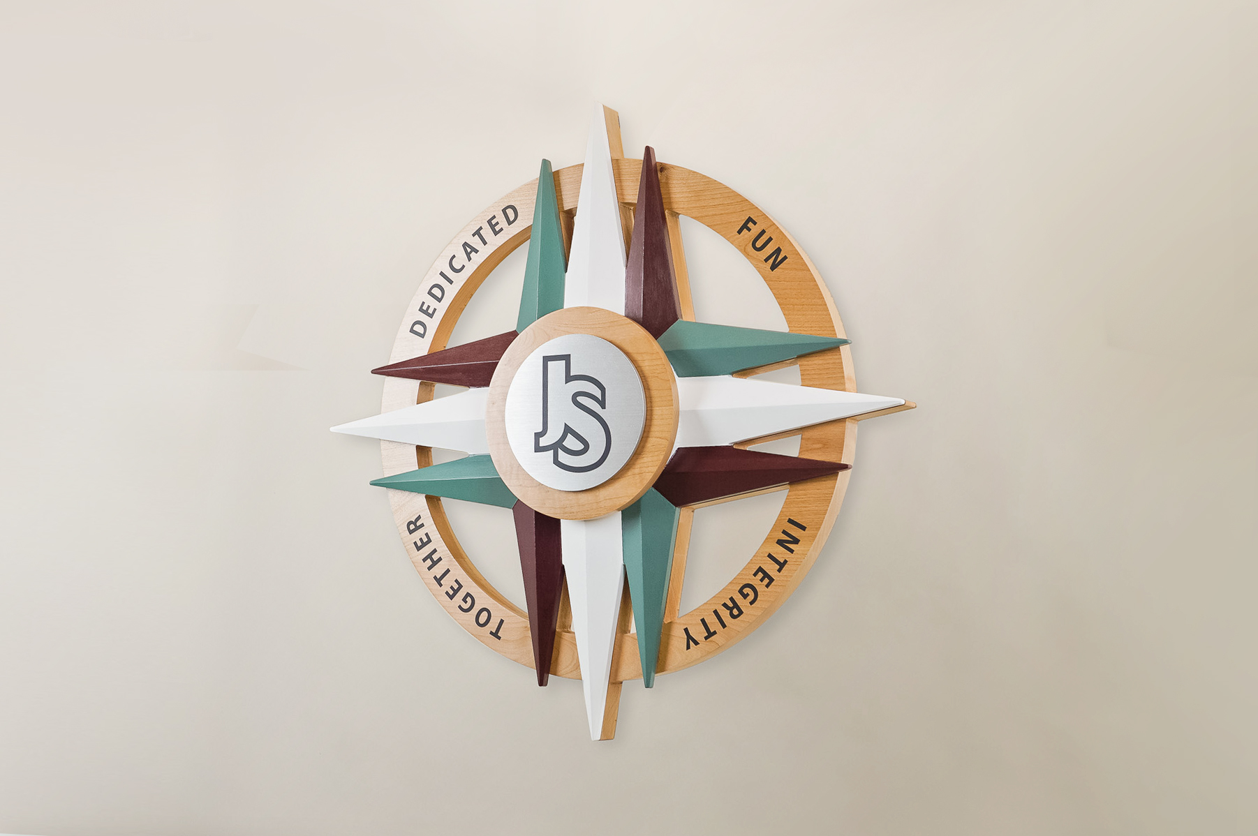 Painted wood sign for Jansport, an American brand of backpacks and collegiate apparel, at VFC headquarters in Alameda, CA