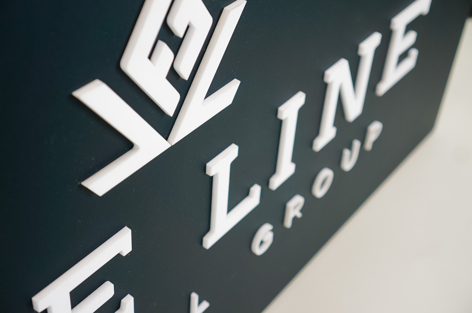 Raised dark navy blue raised sign with white lettering for Life Line Financial Group, a multi-family office with a dedicated team of Certified Financial Planners