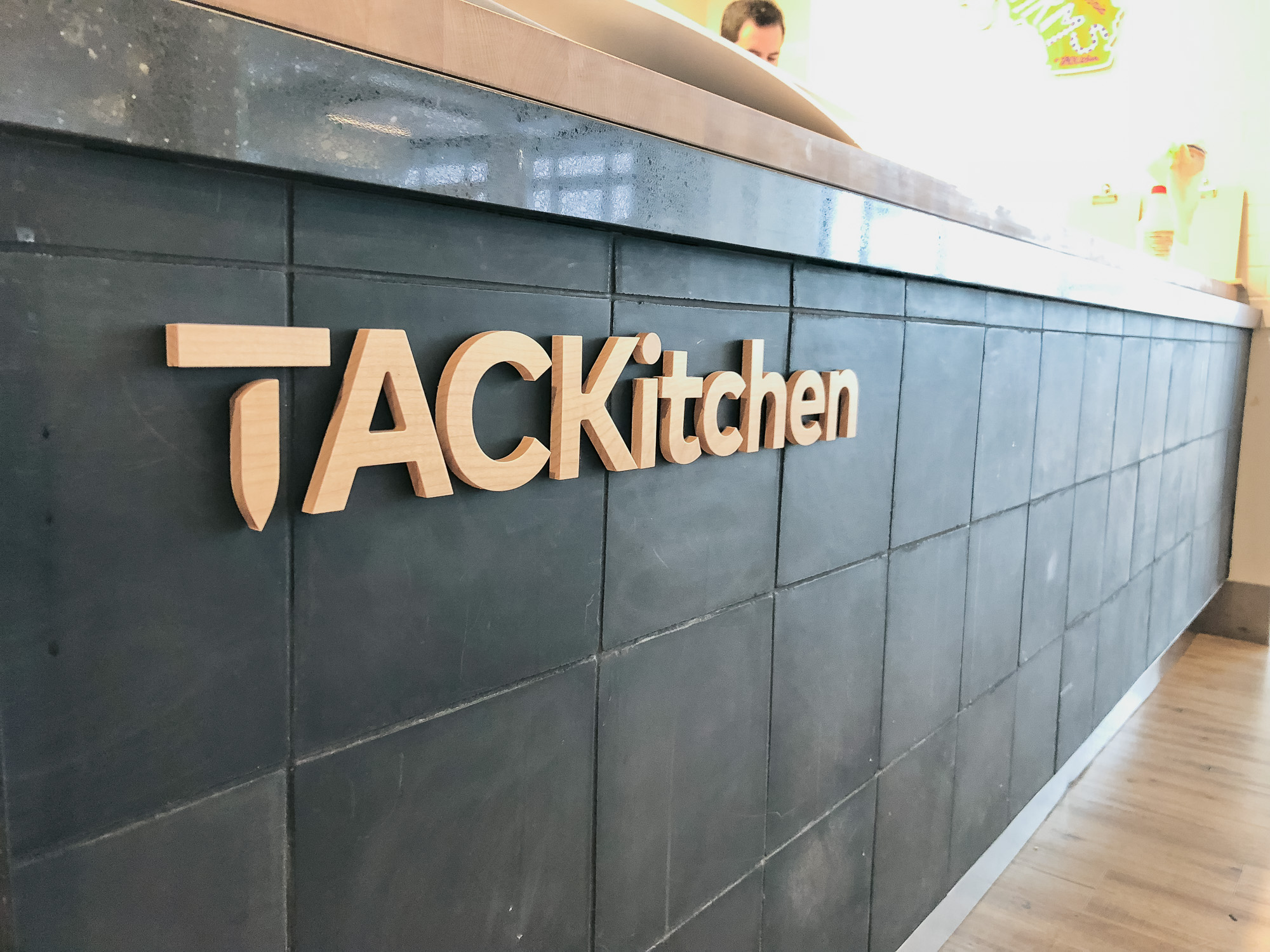 Wood letters on front counter at the cafeteria/kitchen of Thumbtack, an online service that matches customers with local professionals. Wood letters on front counter at the cafeteria/kitchen of Thumbtack, an online service that matches customers with local professionals.