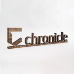 Rustic wood freestanding tabletop logo and letters for a sales conference for Chronicle Security, a cybersecurity company based in Mountain View, California.