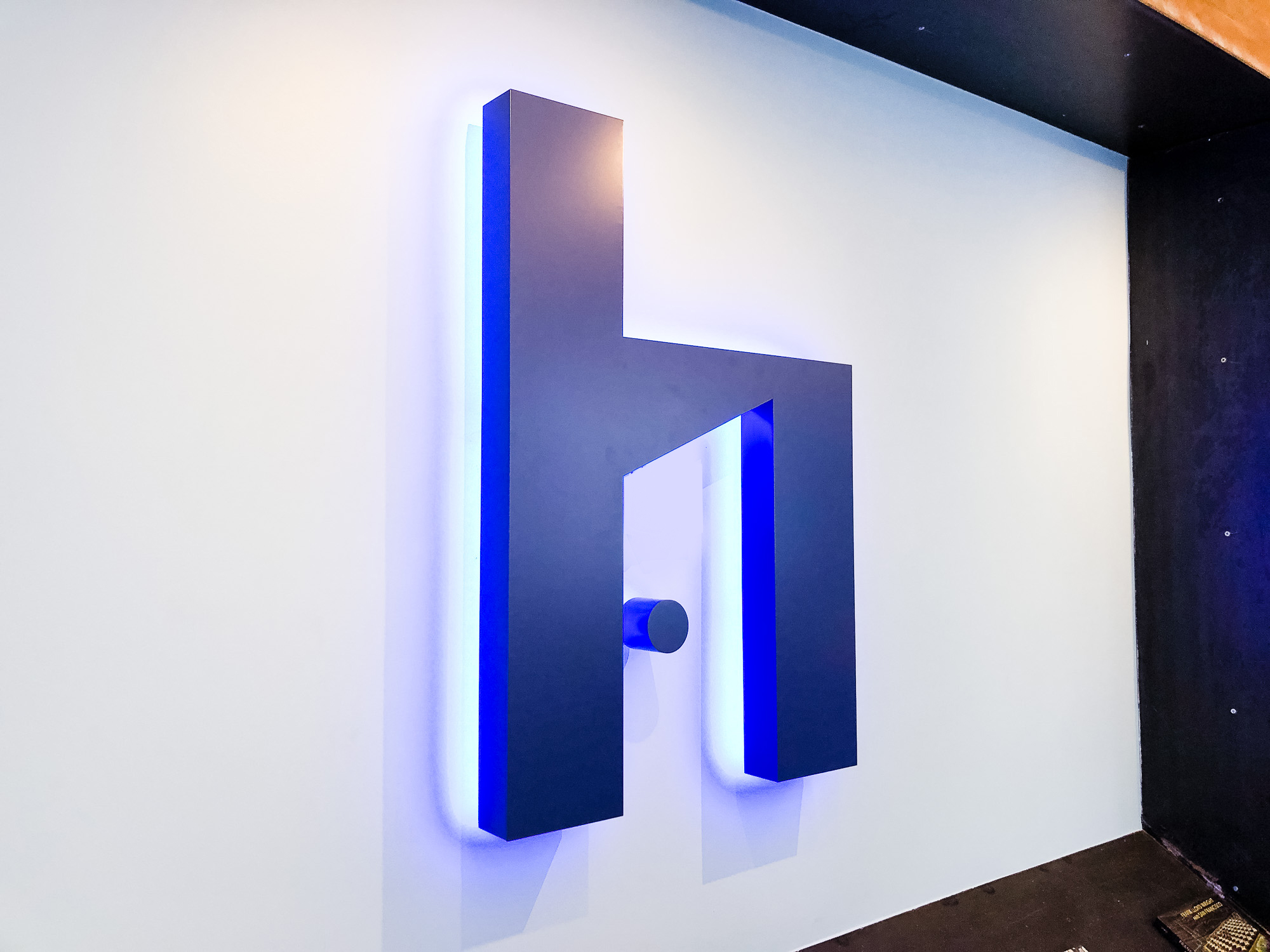 Blue painted, halo-lit, illuminated sign for HelloOffice, a San Francisco technology-powered commercial real estate brokerage helping companies search for office space. Blue painted, halo-lit, illuminated sign for HelloOffice, a San Francisco technology-powered commercial real estate brokerage helping companies search for office space.