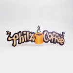 Printed wood, cafe menu sign for Philz Coffee, a coffee company and coffeehouse chain based in San Francisco, California.