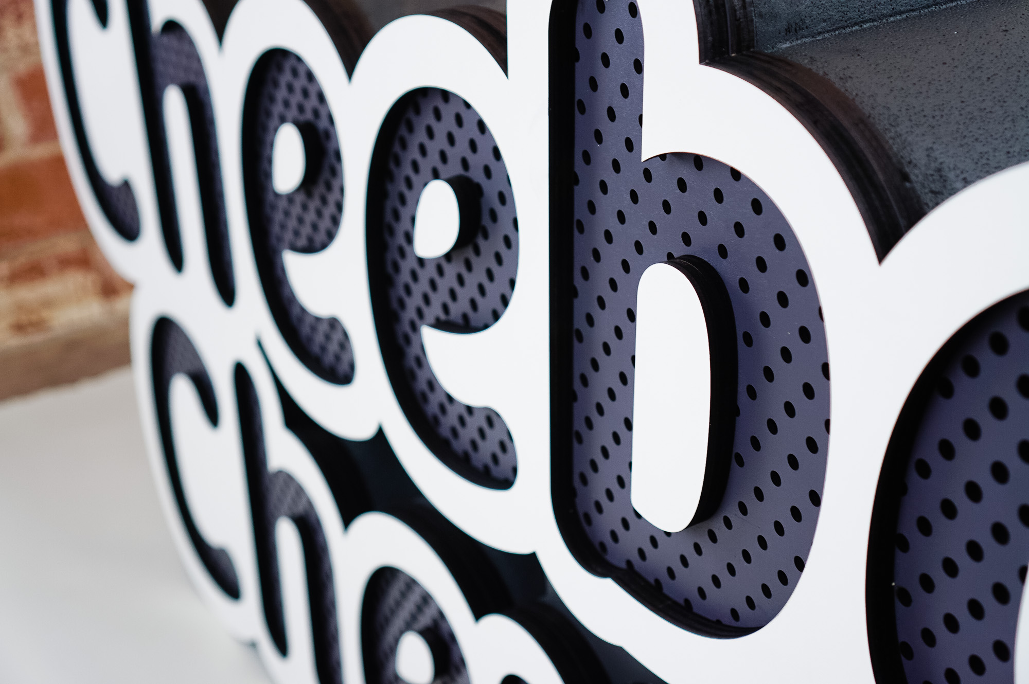 Dimensional large grey and white freestanding tradeshow floor sign for Cheeba Chews, makers of cannabis-infused edibles. Dimensional large grey and white freestanding tradeshow floor sign for Cheeba Chews, makers of cannabis-infused edibles.