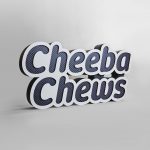 Dimensional large grey and white freestanding tradeshow floor sign for Cheeba Chews, makers of cannabis-infused edibles.