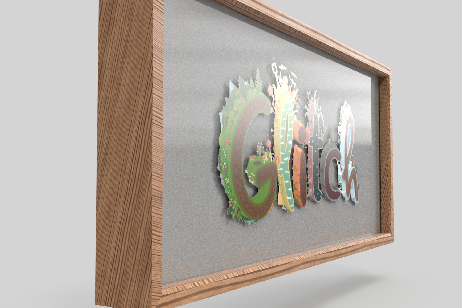 Backprinted full color lightbox sign with wood frame for Glitch, a browser-based, massively multiplayer online game—eventually becoming Slack.