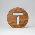 Solid walnut tabletop sign for Thumbtack, a San Francisco based online service that matches customers with local professionals