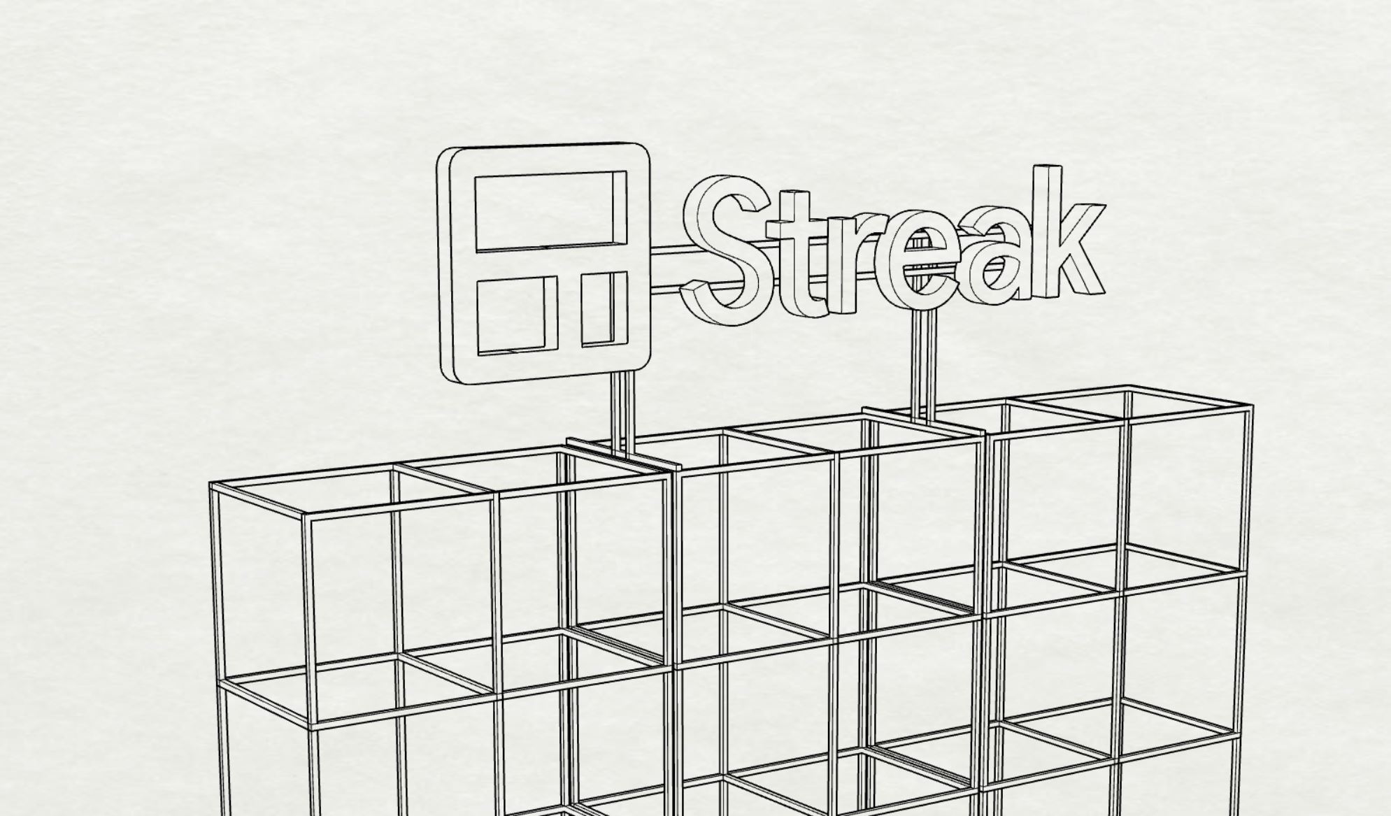 Freestanding cutout logo on a shelf at the entrance of Streak, a San Francisco based relationship management platform for Gmail.