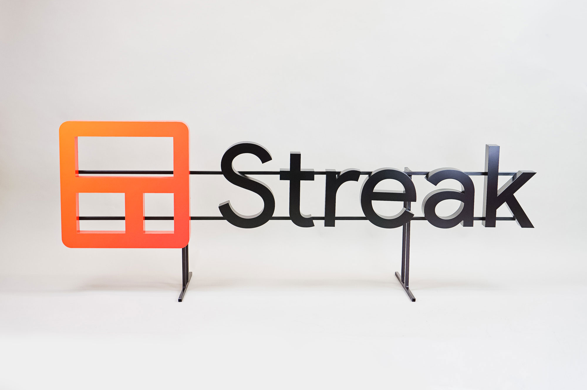 Freestanding cutout logo on a shelf at the entrance of Streak, a San Francisco based relationship management platform for Gmail. Freestanding cutout logo on a shelf at the entrance of Streak, a San Francisco based relationship management platform for Gmail.