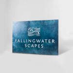 Blue-hued, rusted bronze/brass/copper patina style sign for FallingWater Scapes, a water feature design, construction and maintenance company in Dover, MA.