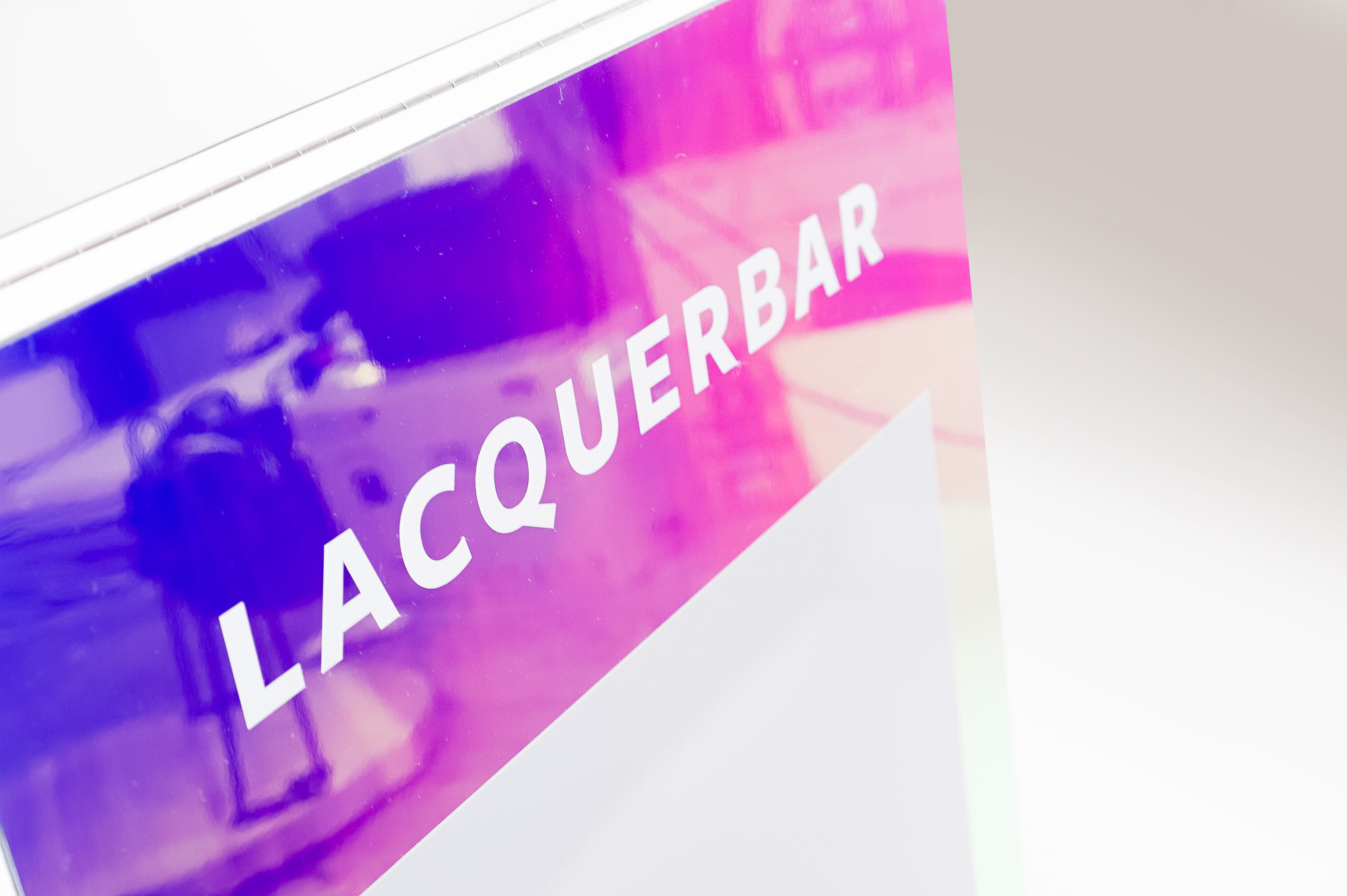 Holographic a-frame/sidewalk sign with whiteboard for Lacquerbar, an urban modern nail salon and online beauty brand headquartered in Berkeley, CA. Holographic a-frame/sidewalk sign with whiteboard for Lacquerbar, an urban modern nail salon and online beauty brand headquartered in Berkeley, CA.
