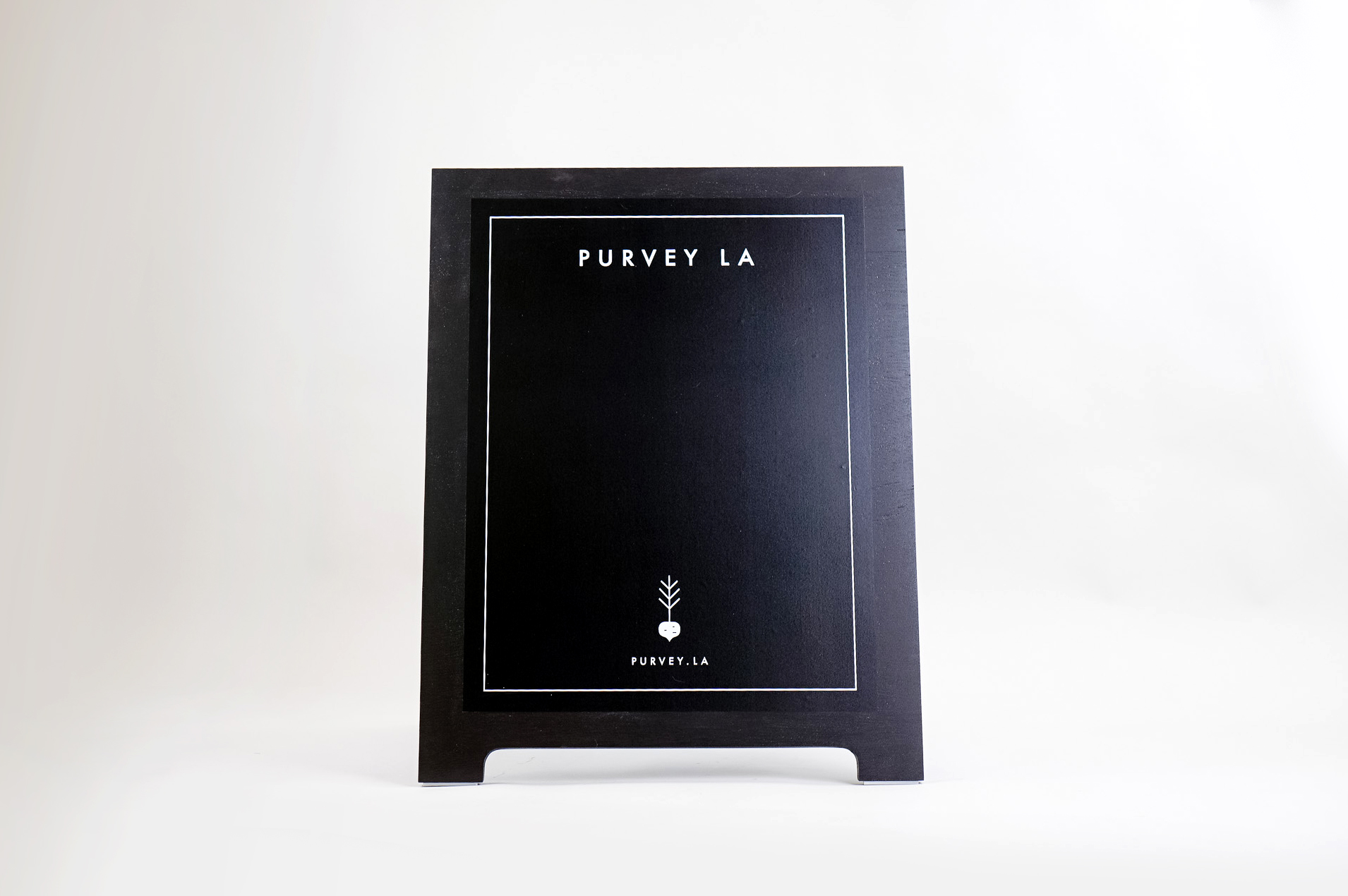 All black modern chalkboard sidewalk/farmer’s market a-frame sign for Purvey, a Los Angeles based business delivering ready-to-eat, family-style meals to offices and families. All black modern chalkboard sidewalk/farmer's market a-frame sign for Purvey, a Los Angeles based business delivering ready-to-eat, family-style meals to offices and families.