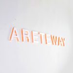 White letters with copper edges for Areteway, a clothing and gift boutique in Santa Rosa, CA.