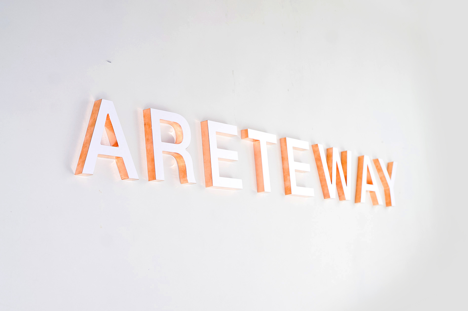 White letters with copper edges for Areteway, a clothing and gift boutique in Santa Rosa, CA. White letters with copper edges for Areteway, a clothing and gift boutique in Santa Rosa, CA.