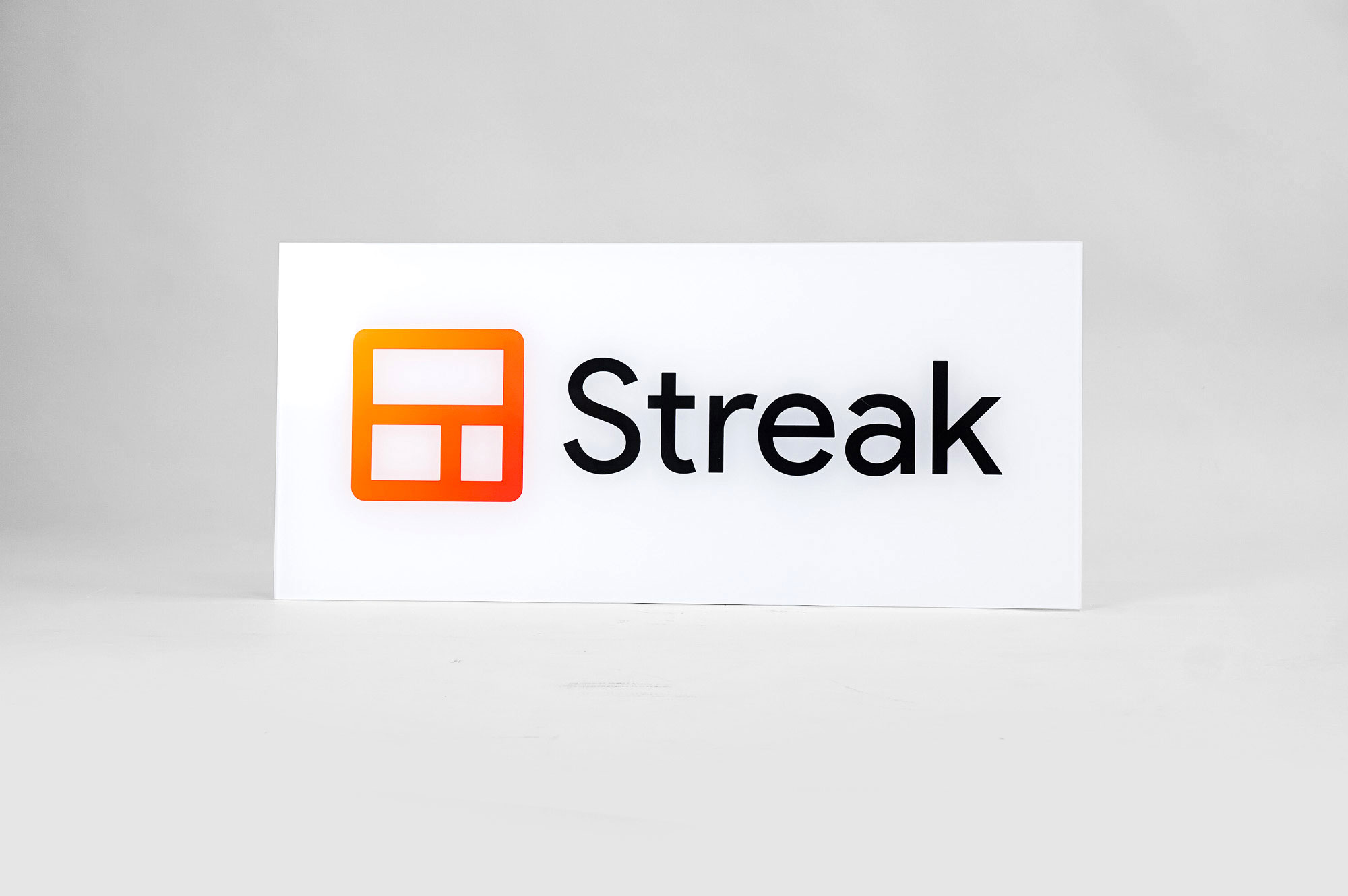 Glass-like printed panel sign for Streak, a San Francisco based relationship management platform for Gmail. Glass-like printed panel sign for Streak, a San Francisco based relationship management platform for Gmail.