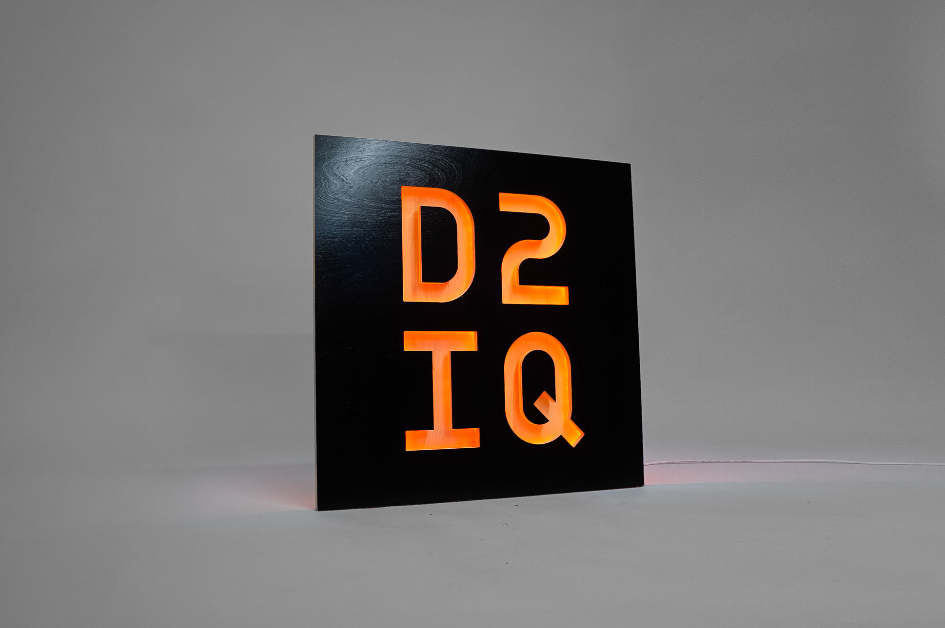 Illuminated, black painted, color changing sign for D2IQ (formerly Mesophere), an American technology company based in San Francisco, CA which develops software for data centers based on Apache Mesos.