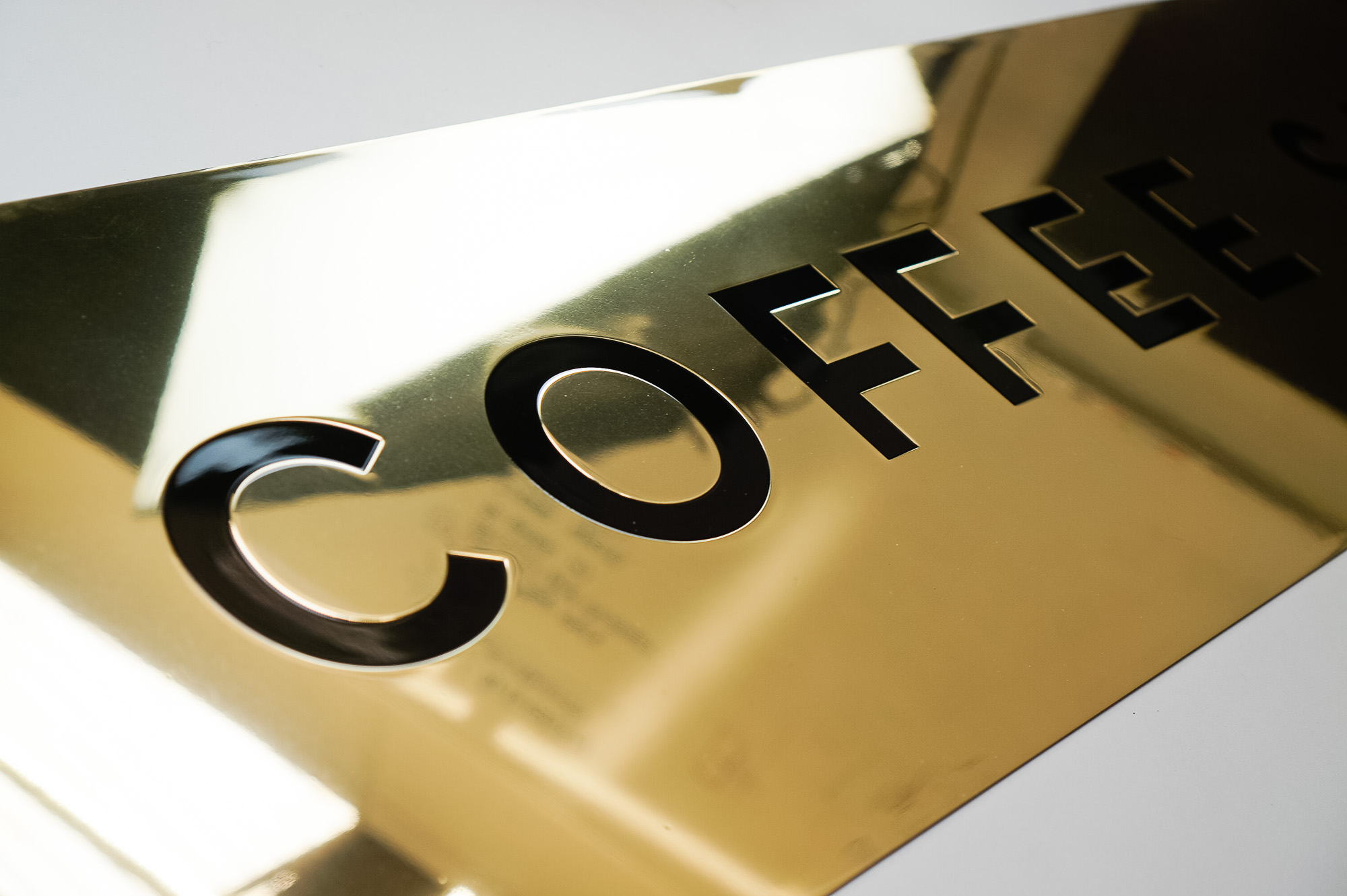 Classic style, solid brass coffee shop sign for Mickey’s Fine Pharmacy, a Beverly Hills landmark. Classic style, solid brass coffee shop sign for Mickey's Fine Pharmacy, a Beverly Hills landmark.