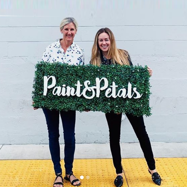paint-petals-square Faux boxwood sign with white script text for Paint & Petals, a California-based housewares collection created from Bridgette Thornton’s hand-painted designs.