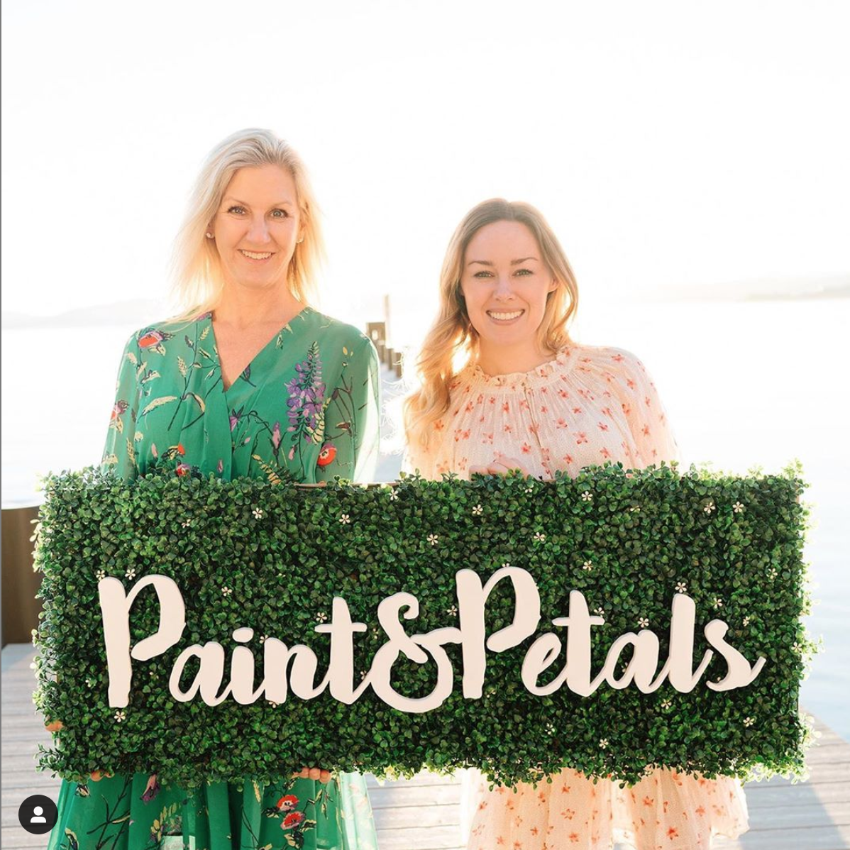 Faux boxwood sign with white script text for Paint & Petals, a California-based housewares collection created from Bridgette Thornton’s hand-painted designs. Faux boxwood sign with white script text for Paint & Petals, a California-based housewares collection created from Bridgette Thornton’s hand-painted designs.