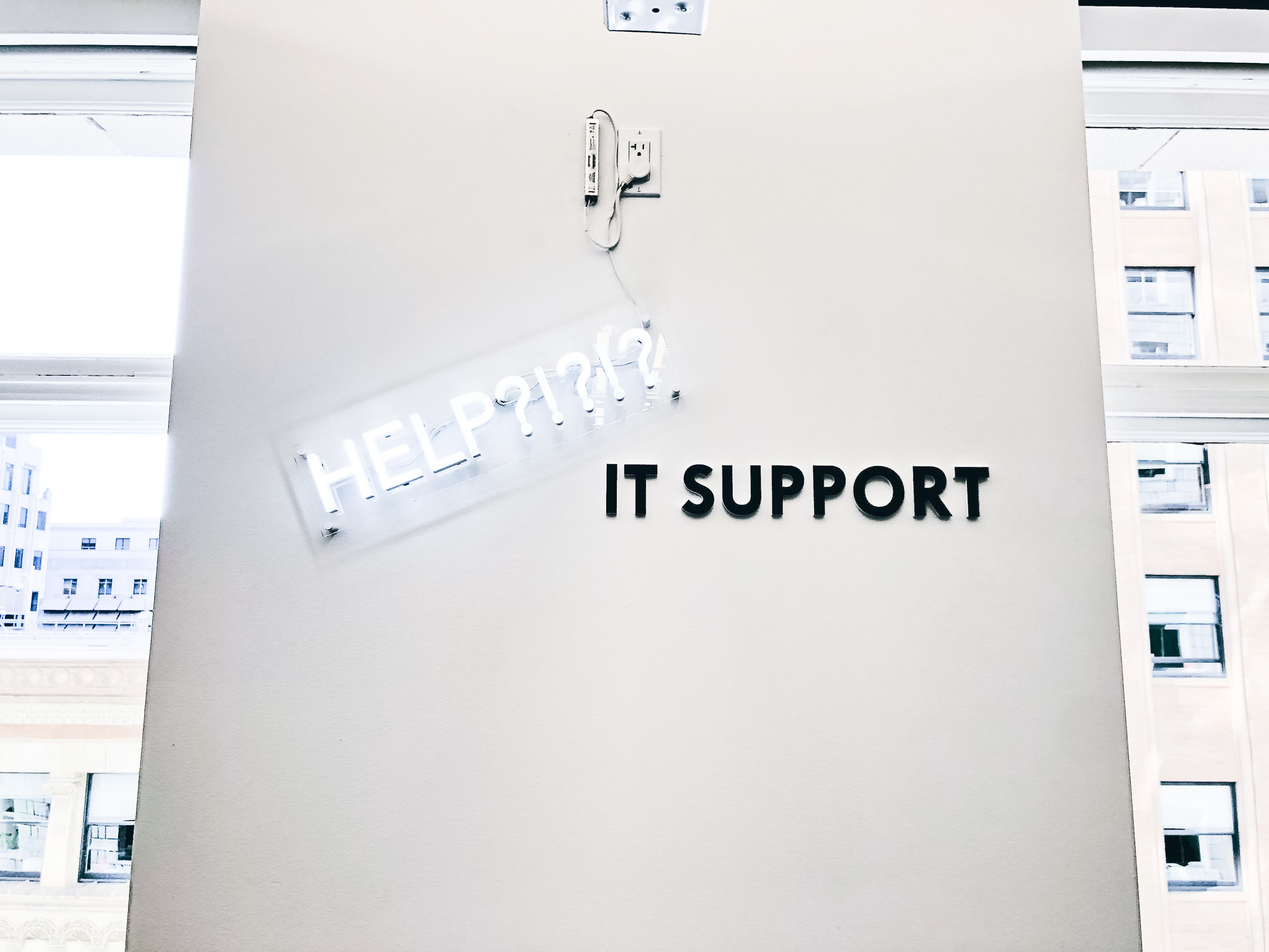 Neon style IT support bar sign for the San Francisco office of Juul, an electronic cigarette company. Neon style IT support bar sign for the San Francisco office of Juul, an electronic cigarette company.