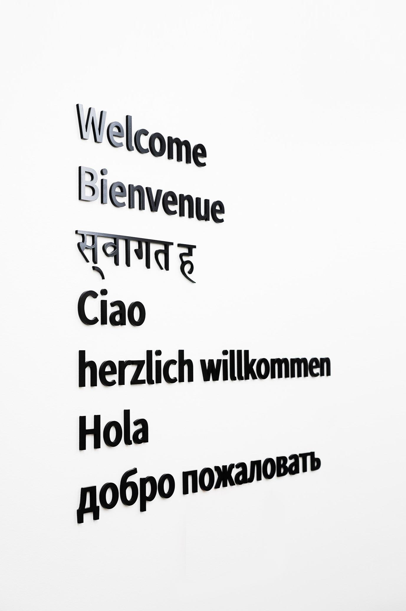 Black dimensional letters on wall listing various languages for the San Francisco office of Roostify, an integrated digital mortgage software platform. Black dimensional letters on wall listing various languages for the San Francisco office of Roostify, an integrated digital mortgage software platform.