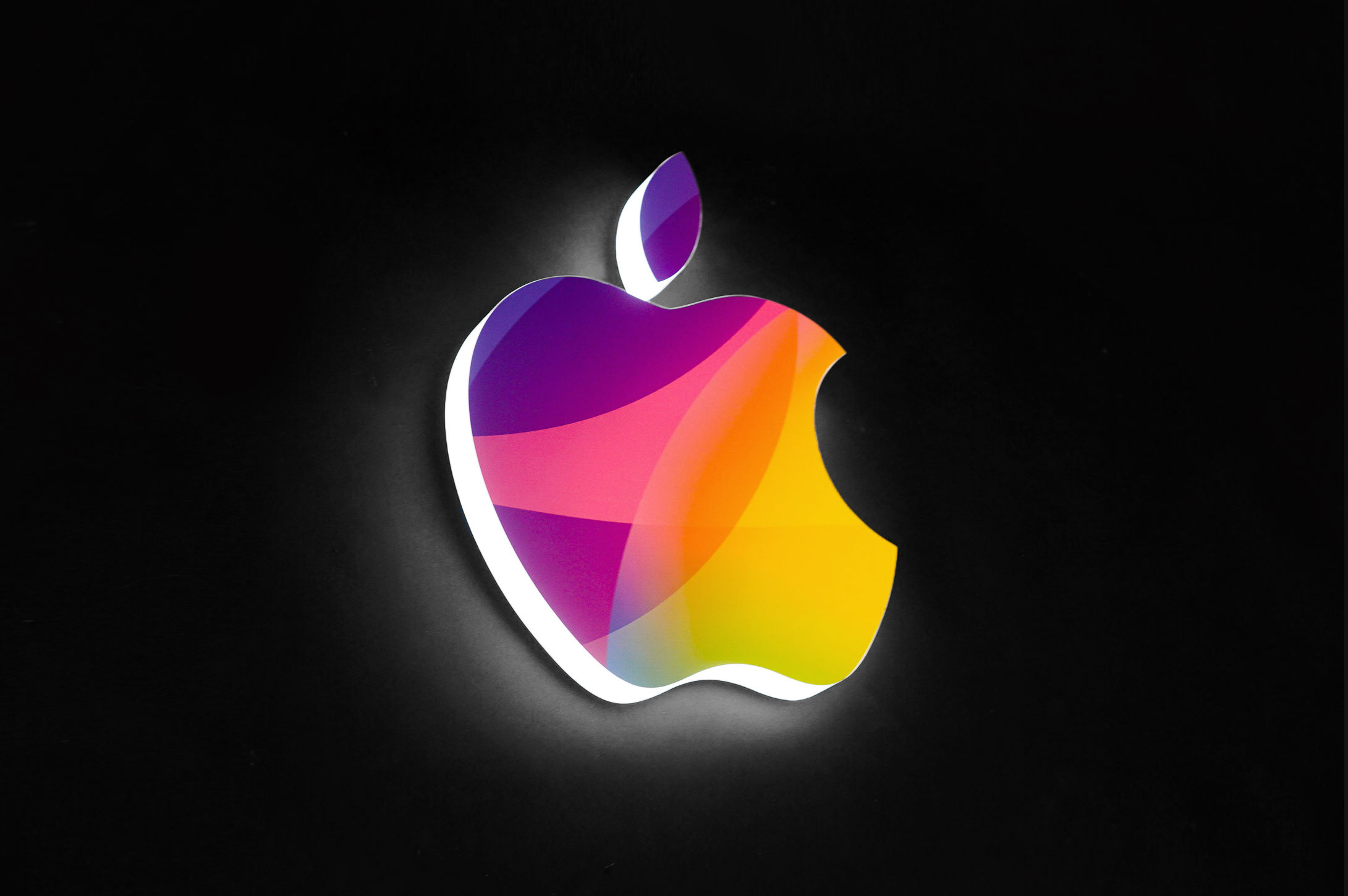 Edge lit, full color gradient illuminated event sign for Apple, a headquartered in Cupertino, California, that designs, develops, and sells consumer electronics, computer software, and online services. Edge lit, full color gradient illuminated event sign for Apple, a headquartered in Cupertino, California, that designs, develops, and sells consumer electronics, computer software, and online services.