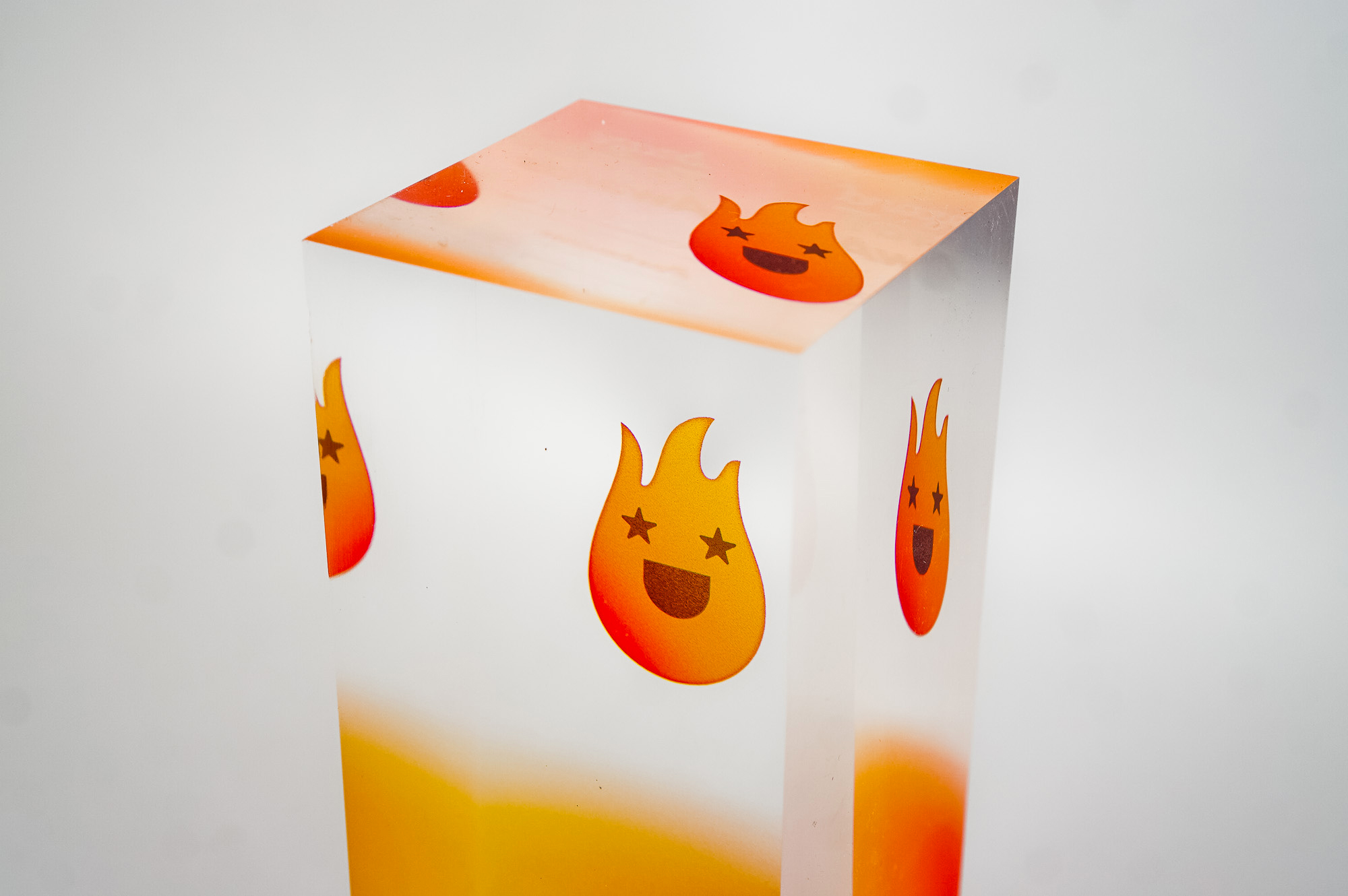Modern, multi-side printed acrylic award for Braze, an American cloud-based software company based in New York City. Modern, multi-side printed acrylic award for Braze, an American cloud-based software company based in New York City.