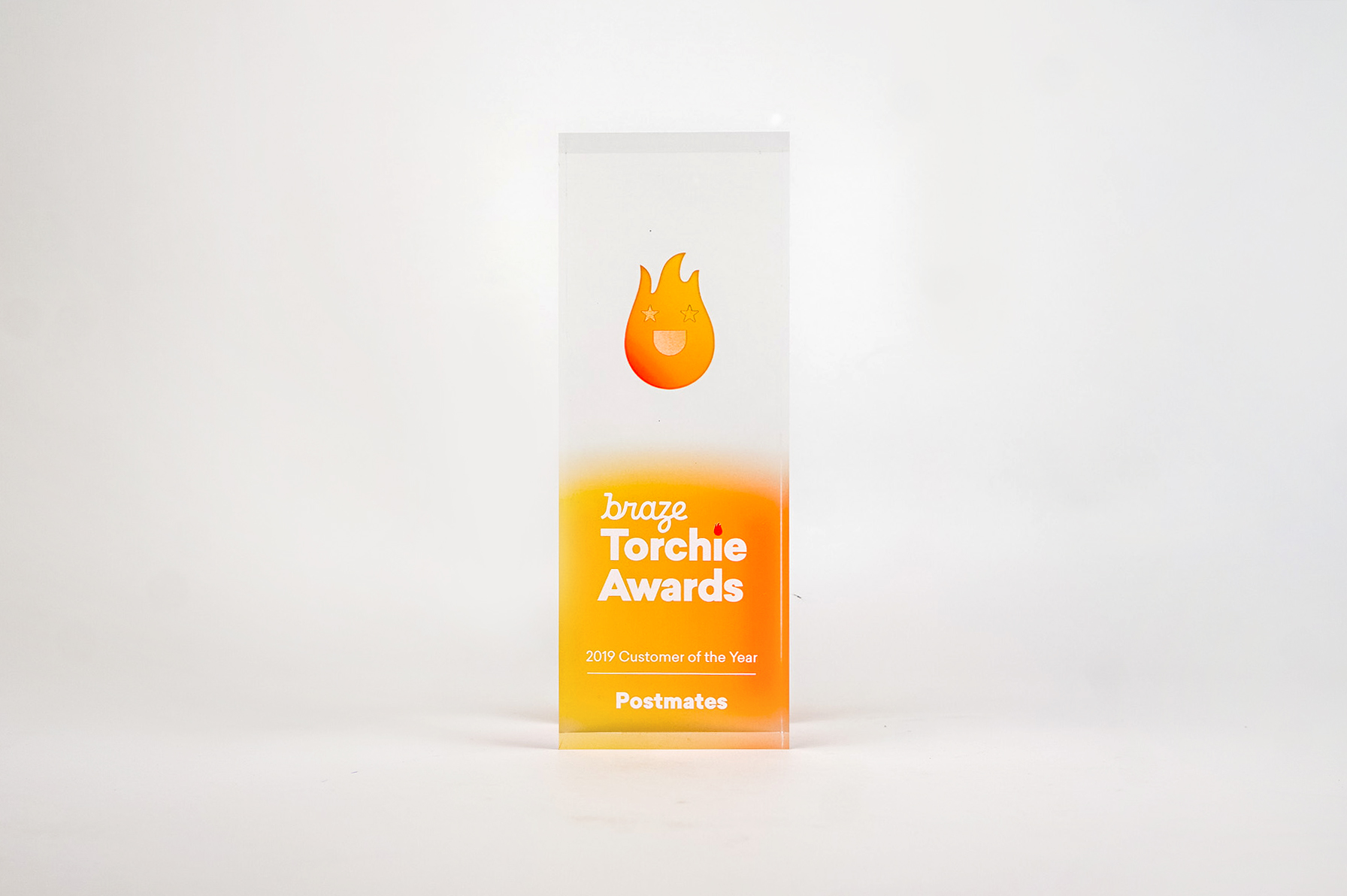 Modern, multi-side printed acrylic award for Braze, an American cloud-based software company based in New York City. Modern, multi-side printed acrylic award for Braze, an American cloud-based software company based in New York City.