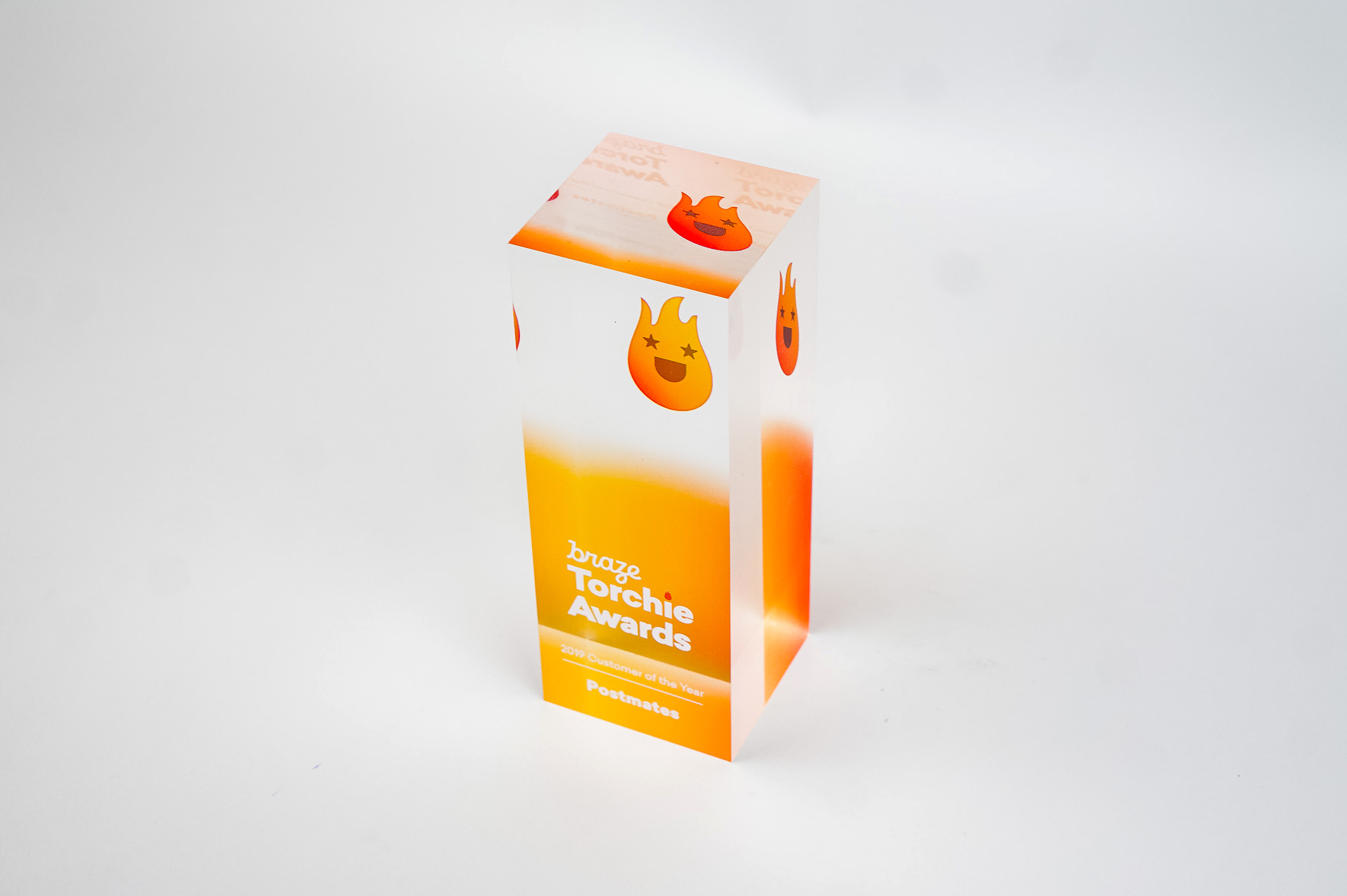 Modern, multi-side printed acrylic award for Braze, an American cloud-based software company based in New York City. Modern, multi-side printed acrylic award for Braze, an American cloud-based software company based in New York City.