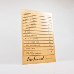 Wood menu with changeable items for Four Barrel, an independent coffee company based in San Francisco.