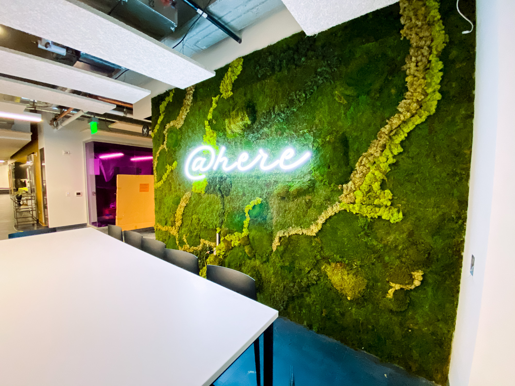 Neon-style @here sign on moss / living wall for the cafeteria/kitchen of Scale, a San Francisco based company delivering high quality training data for AI applications such as self-driving cars, mapping, AR/VR, robotics, and more. Neon-style @here sign on moss / living wall for the cafeteria/kitchen of Scale, a San Francisco based company delivering high quality training data for AI applications such as self-driving cars, mapping, AR/VR, robotics, and more.