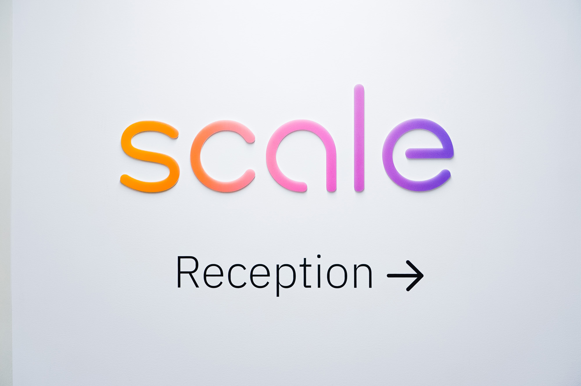 Full color, gradient elevator vestibule sign for Scale, a San Francisco based company delivering high quality training data for AI applications such as self-driving cars, mapping, AR/VR, robotics, and more. Full color, gradient elevator vestibule sign for Scale, a San Francisco based company delivering high quality training data for AI applications such as self-driving cars, mapping, AR/VR, robotics, and more.