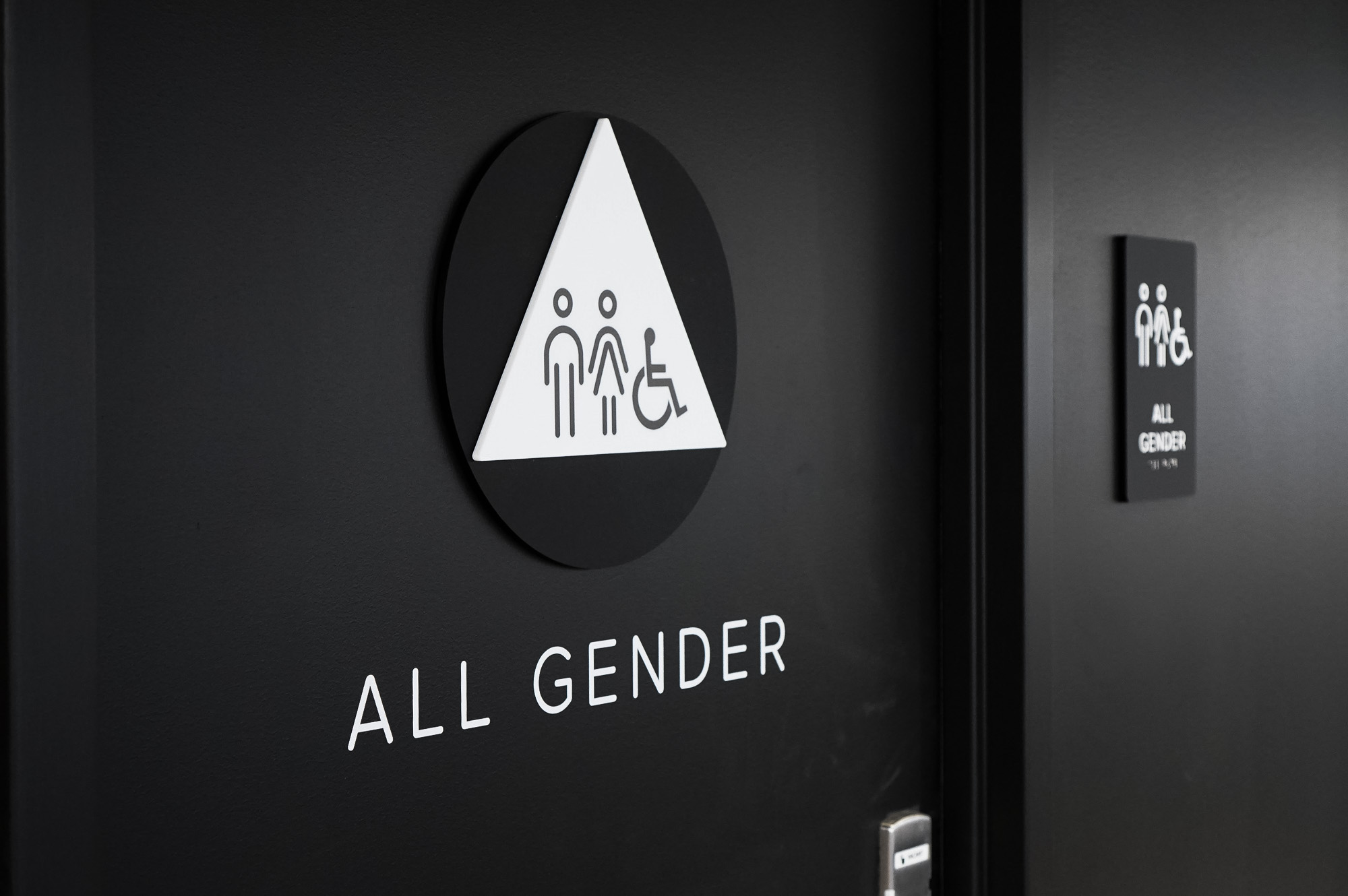 Modern, matte black restroom signs with white icons on black walls for the restrooms of Scale, a San Francisco based company delivering high quality training data for AI applications such as self-driving cars, mapping, AR/VR, robotics, and more. Modern, matte black restroom signs with white icons on black walls for the restrooms of Scale, a San Francisco based company delivering high quality training data for AI applications such as self-driving cars, mapping, AR/VR, robotics, and more.
