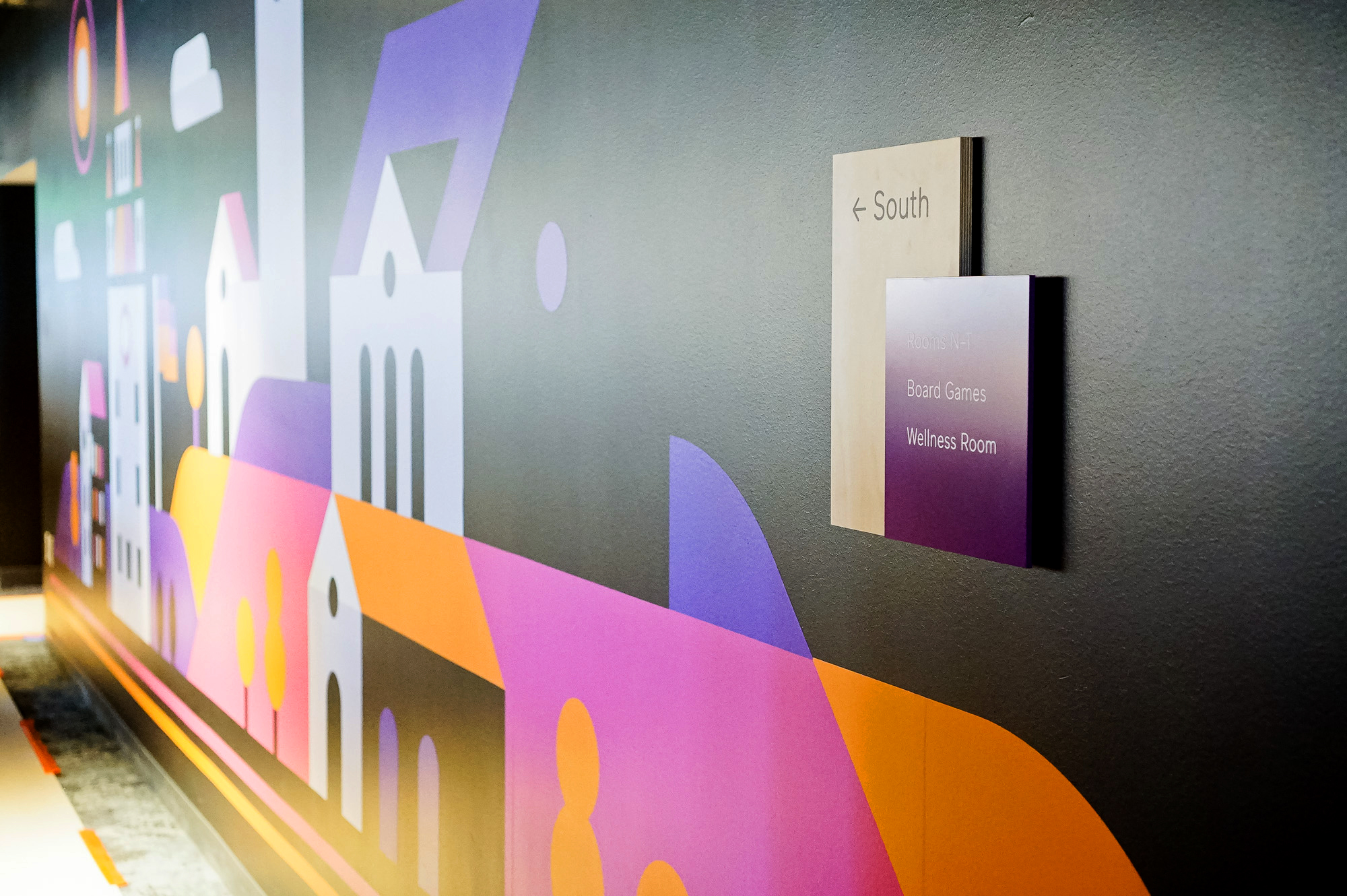 Modern light wood and colored wayfinding wall panels for Scale, a San Francisco based company delivering high quality training data for AI applications such as self-driving cars, mapping, AR/VR, robotics, and more. Modern light wood and colored wayfinding wall panels for Scale, a San Francisco based company delivering high quality training data for AI applications such as self-driving cars, mapping, AR/VR, robotics, and more.