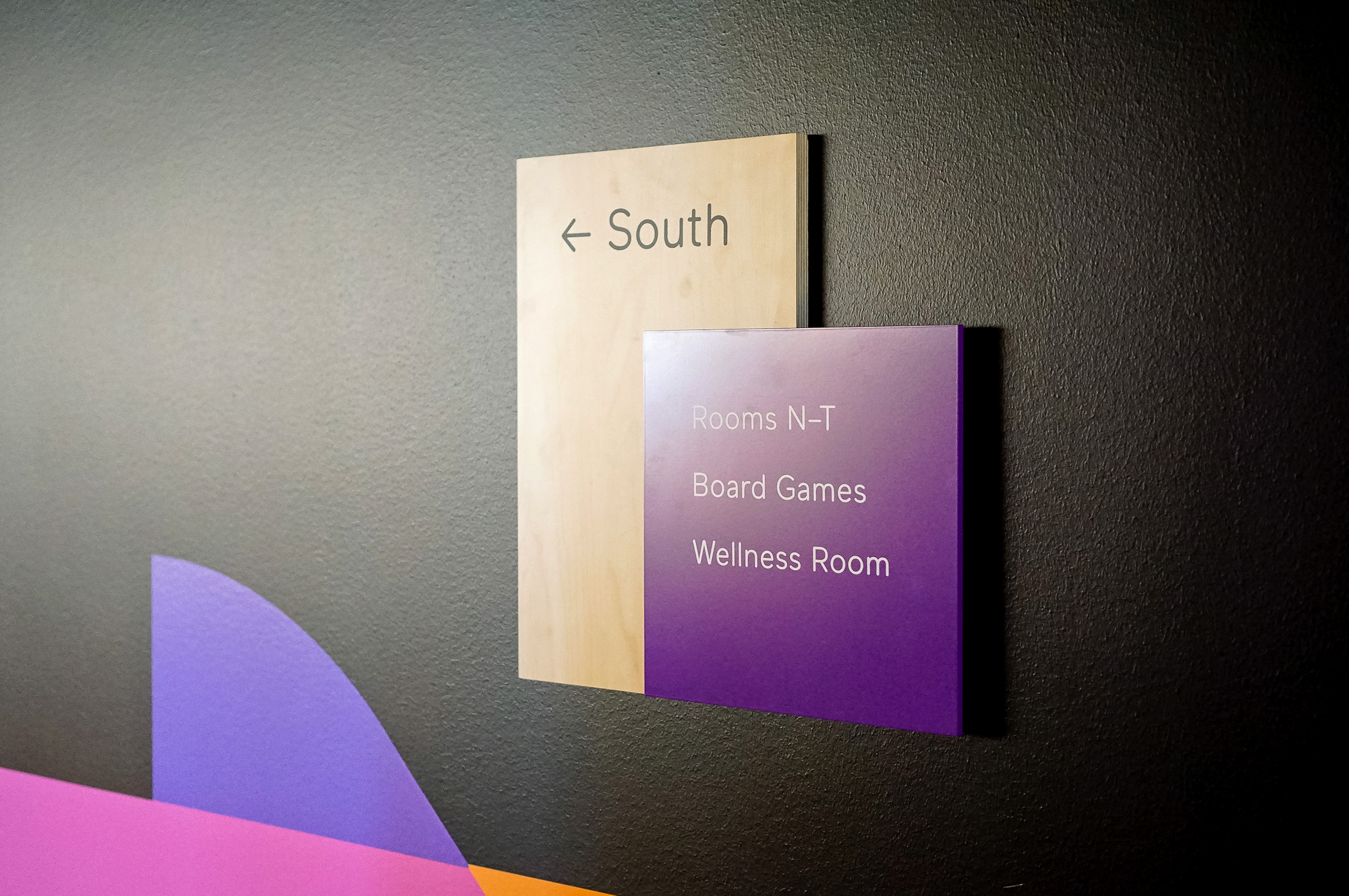 Modern light wood and colored wayfinding wall panels for Scale, a San Francisco based company delivering high quality training data for AI applications such as self-driving cars, mapping, AR/VR, robotics, and more. Modern light wood and colored wayfinding wall panels for Scale, a San Francisco based company delivering high quality training data for AI applications such as self-driving cars, mapping, AR/VR, robotics, and more.
