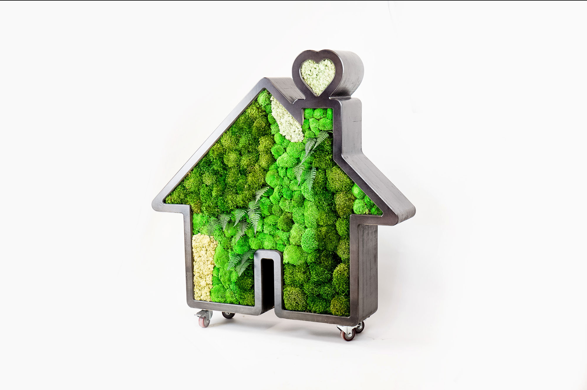 Dark wood house silhouette logo filled with preserved moss art for Zumper, a full-service rental platform. Dark wood house silhouette logo filled with preserved moss art for Zumper, a full-service rental platform.